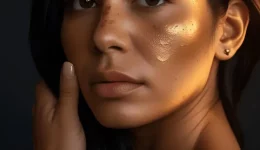 visage de femme avec des reflets et imperfections sur la peau